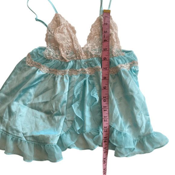Victoria’s Secret Baby Blue Babydoll Top Small White Lace Adjustable Straps - Picture 6 of 6